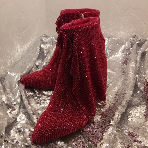Custom Order Red Crystal Diamante Booties - Picture 2 of 5